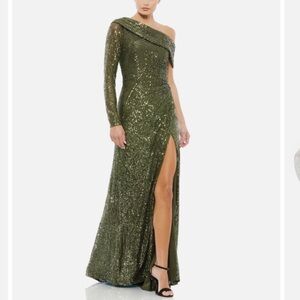 Mac Duggal Sequined One Sleeve Drop Shoulder Faux Wrap Evening Gown - Reemoly